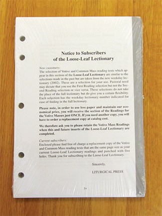 Loose-leaf Lectionary Votive/Ritual Masses for Standard Edition